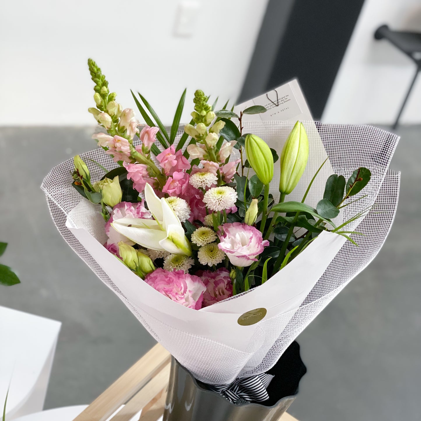 Beautiful fresh flower bouquet made by our designer florist. Same day New Plymouth flower delivery available.